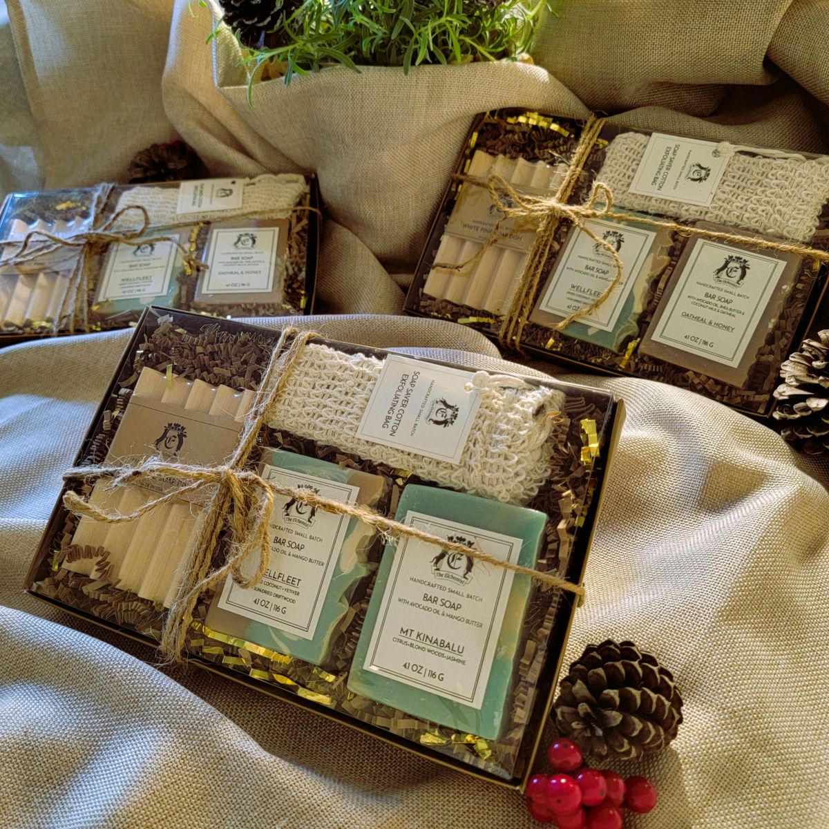 The Elchemist Handcrafted bar soaps in wooden soap dish